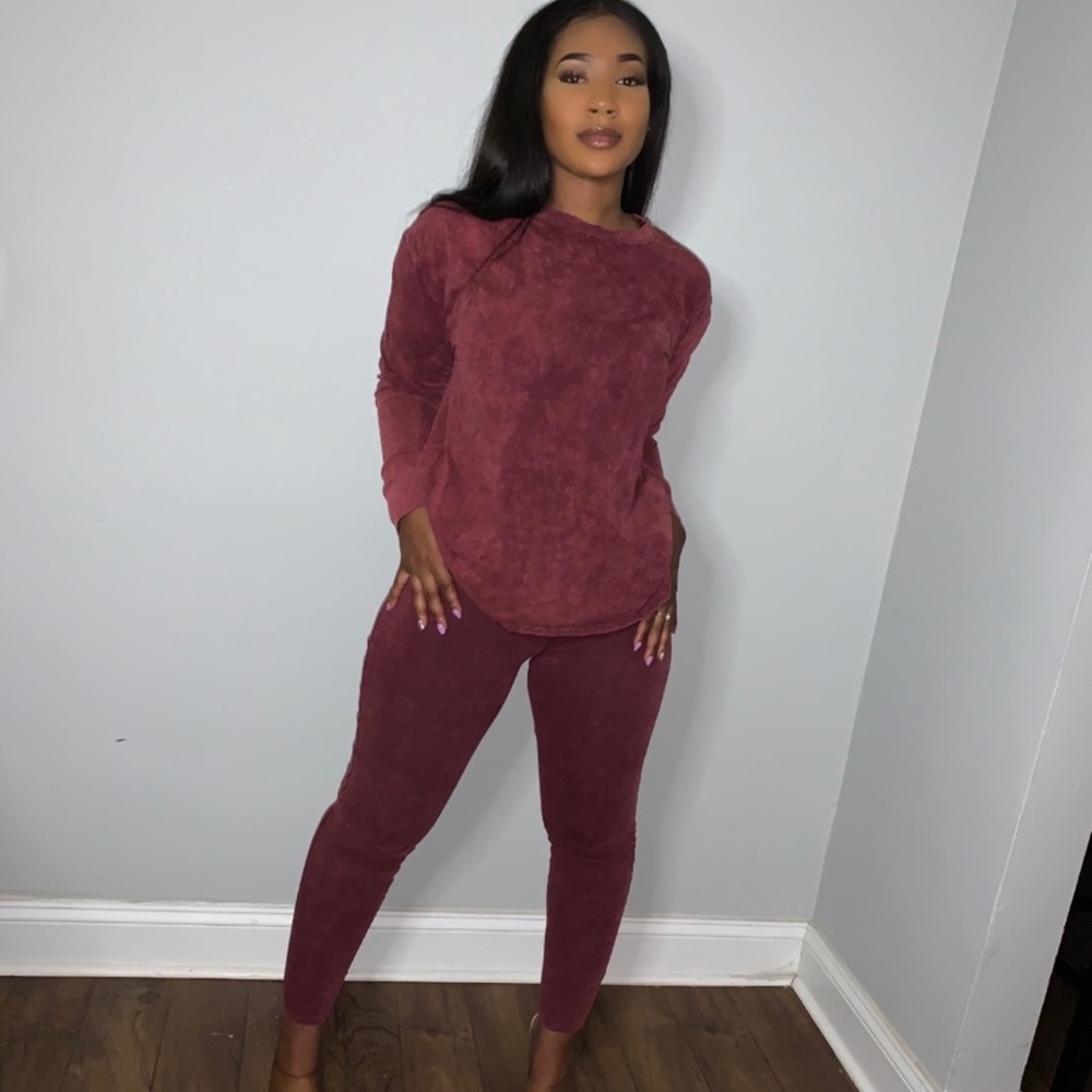 Burgundy two piece lounge set